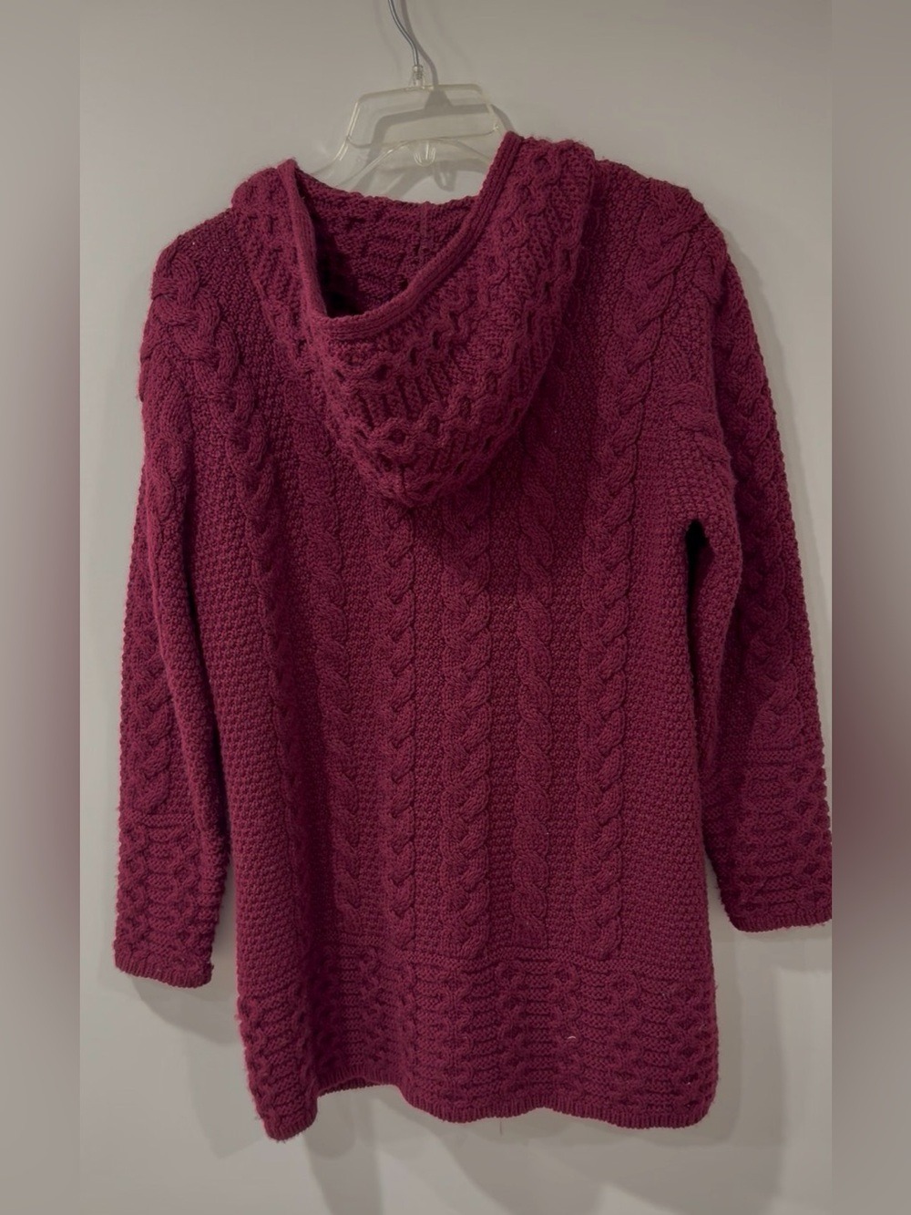 Aran Sweater Market Women's Full Zip Cable Knit Merlot Hooded Coatigan Medium - Picture 9 of 11